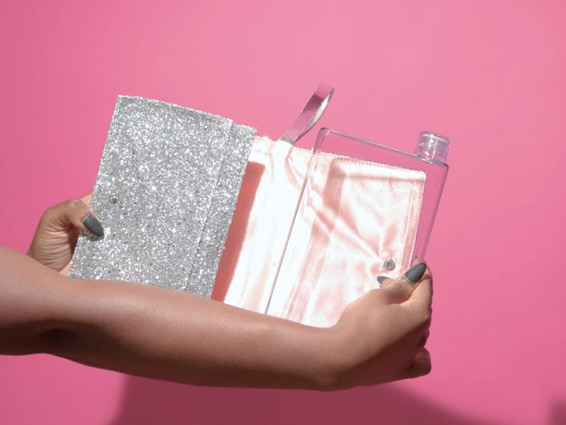 Slant Collections Glittery Clutch Purse with Hidden Flask, Holds 16-Ounces, Silver - Image 2